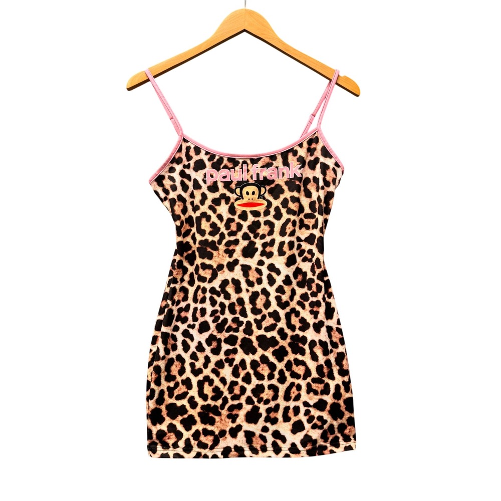 Paul Frank x SHEIN Dress Womens S Leopard Julius Monkey Brown Pink Micro Mini